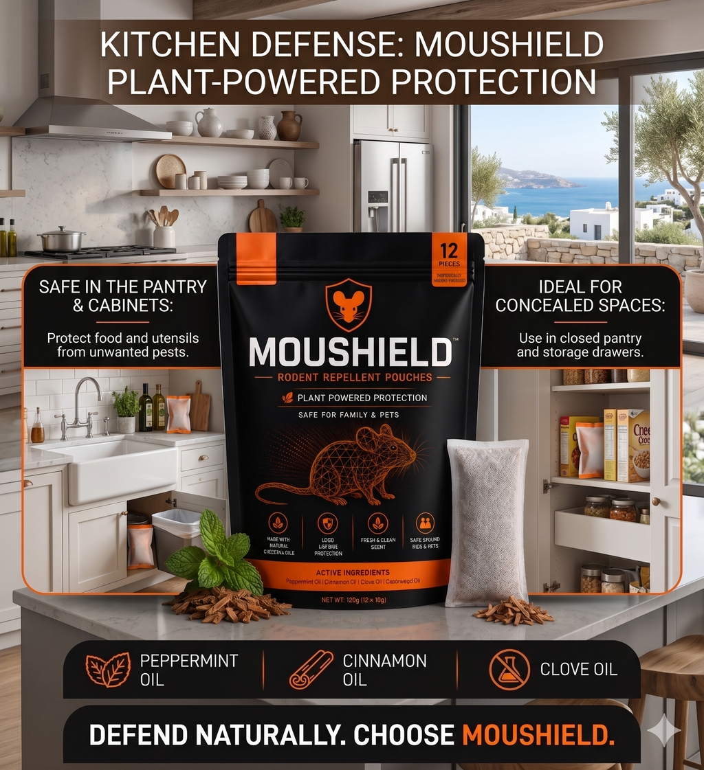 Moushield packaging with kitchen scene and product details.